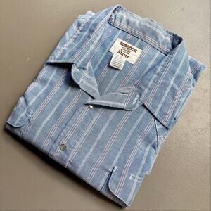 Vintage Ruddock Blue Striped Pearl Snap Western Shirt USA Men’s XL Tall